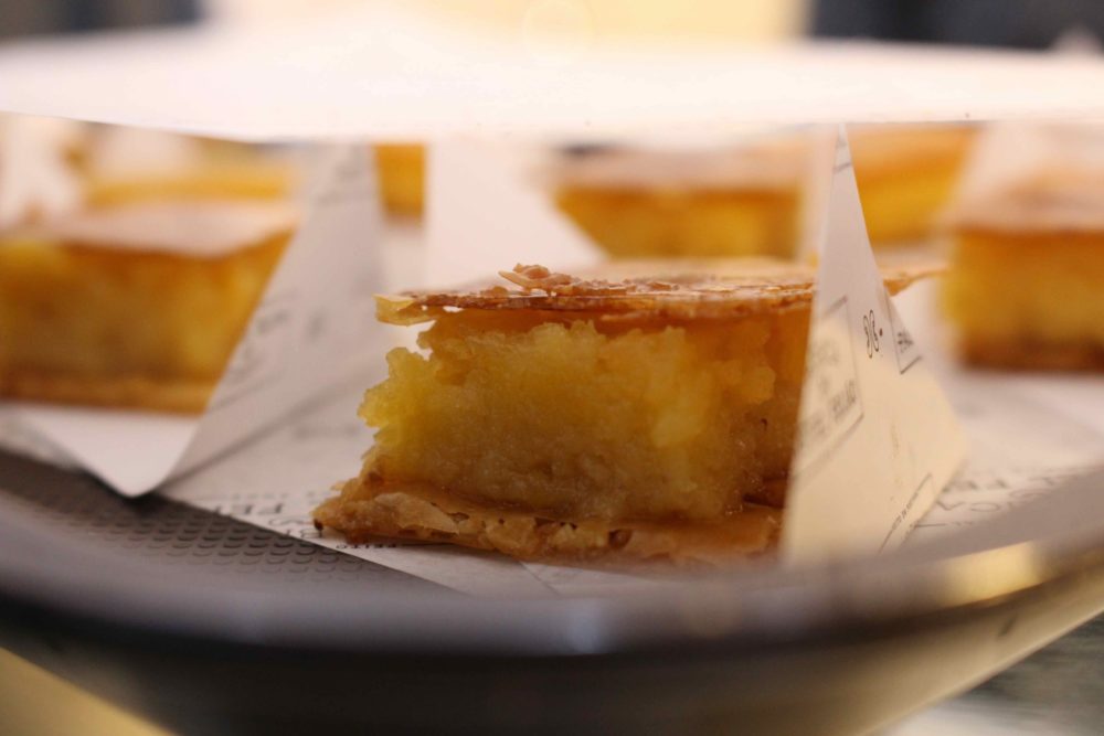 a close up of a portuguese cake