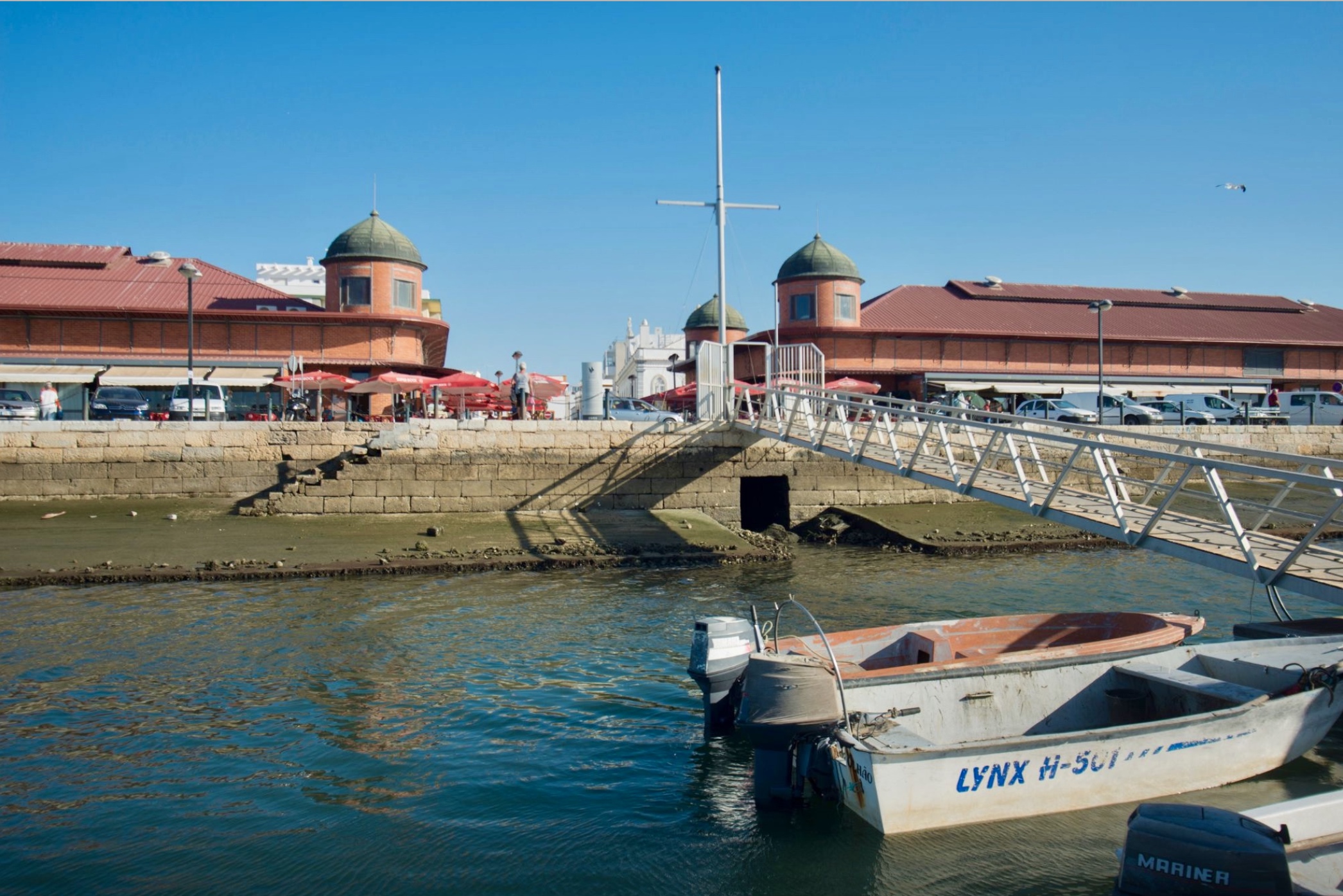 a boat parked on the side of a building